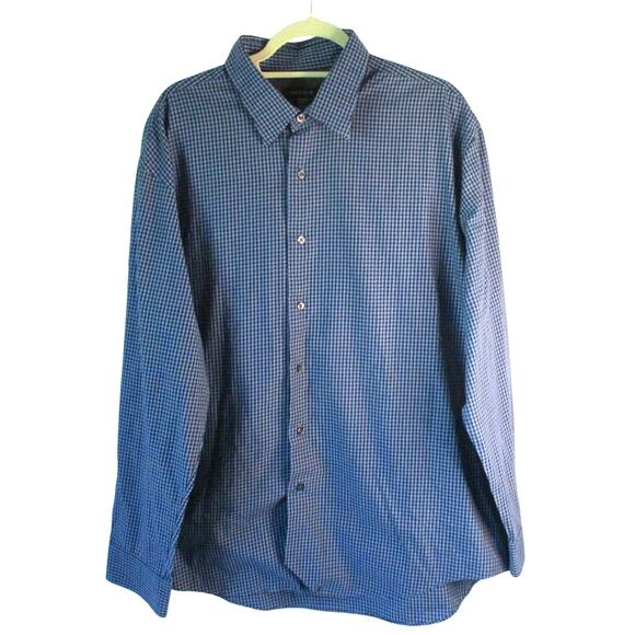 Van Heusen Men's Blue Checked Long Sleeve Button Down Shirt Size XL(17-17.5) - Picture 1 of 8